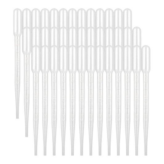 Set of 3 ml clear plastic graduated transfer pipettes arranged in rows, used for measuring and transferring liquids.