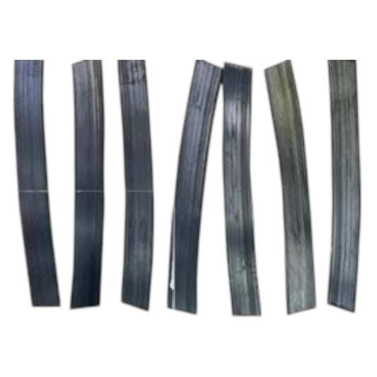 May include: Eight black aquatic plant weights, each with a slightly different curve and shape.