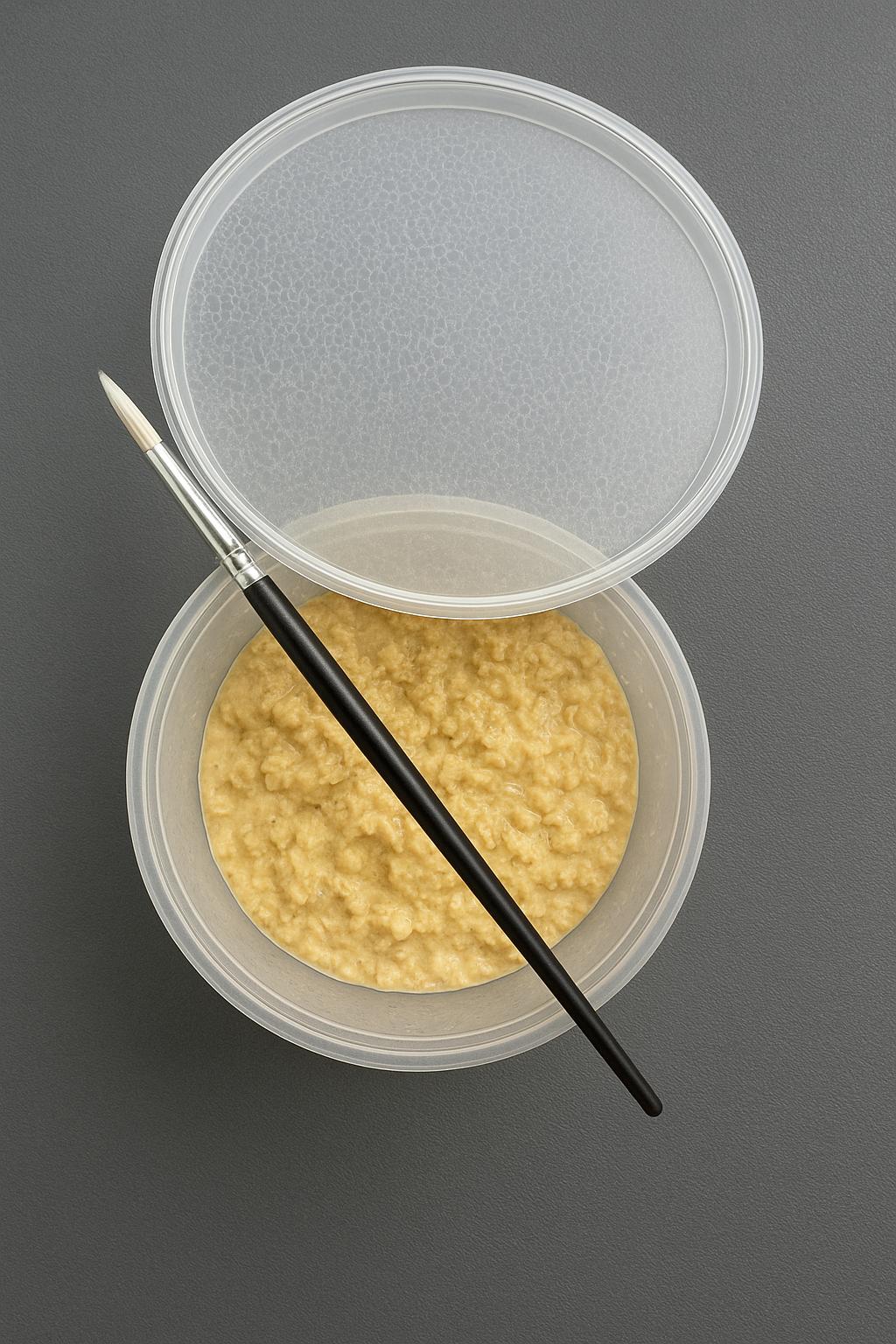 Microworm culture with harvesting brush on gray background