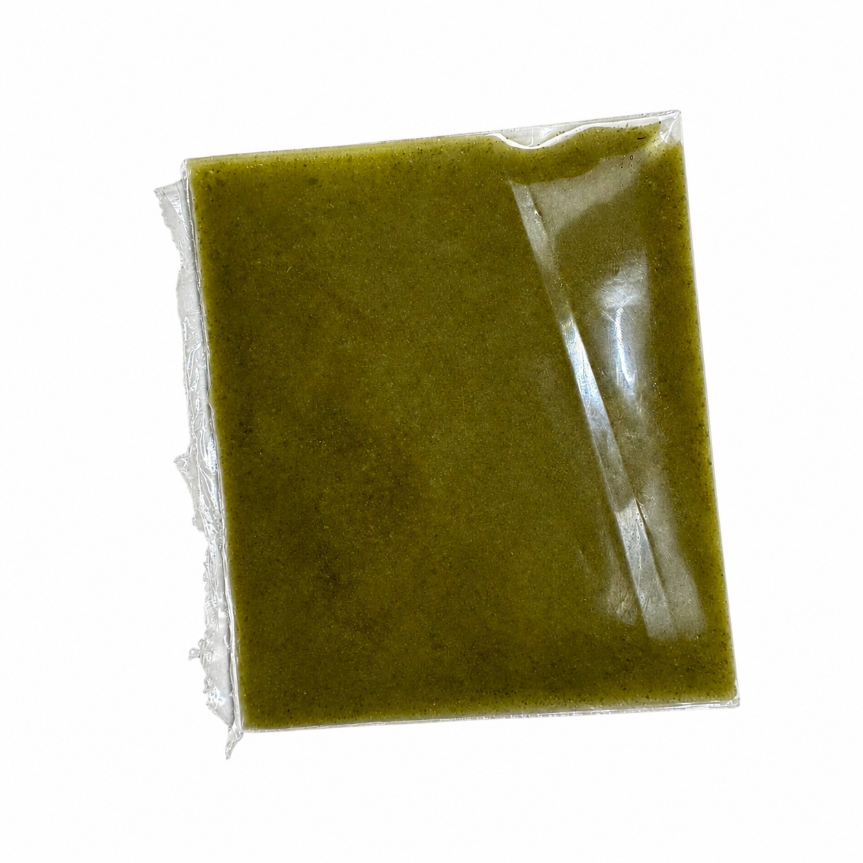 Vacuum-sealed Snello gel fish food sheet on a white background, formulated for freshwater snails, shrimp, and bottom-feeding fish, packaged in a clear plastic pouch.