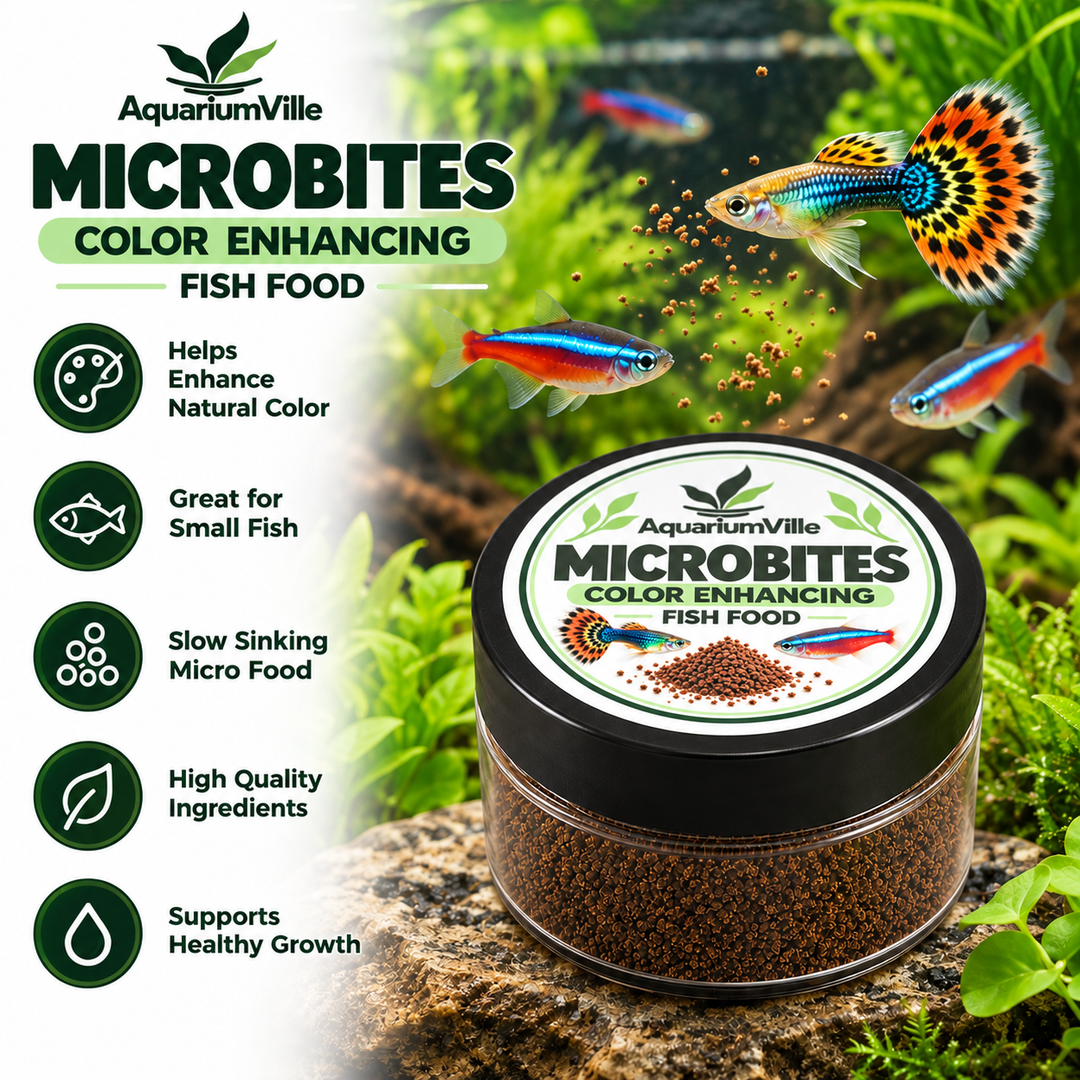 AquariumVille MicroBites – Color Enhancing Fish Food for Small Tropical Fish (0.5–1 mm)