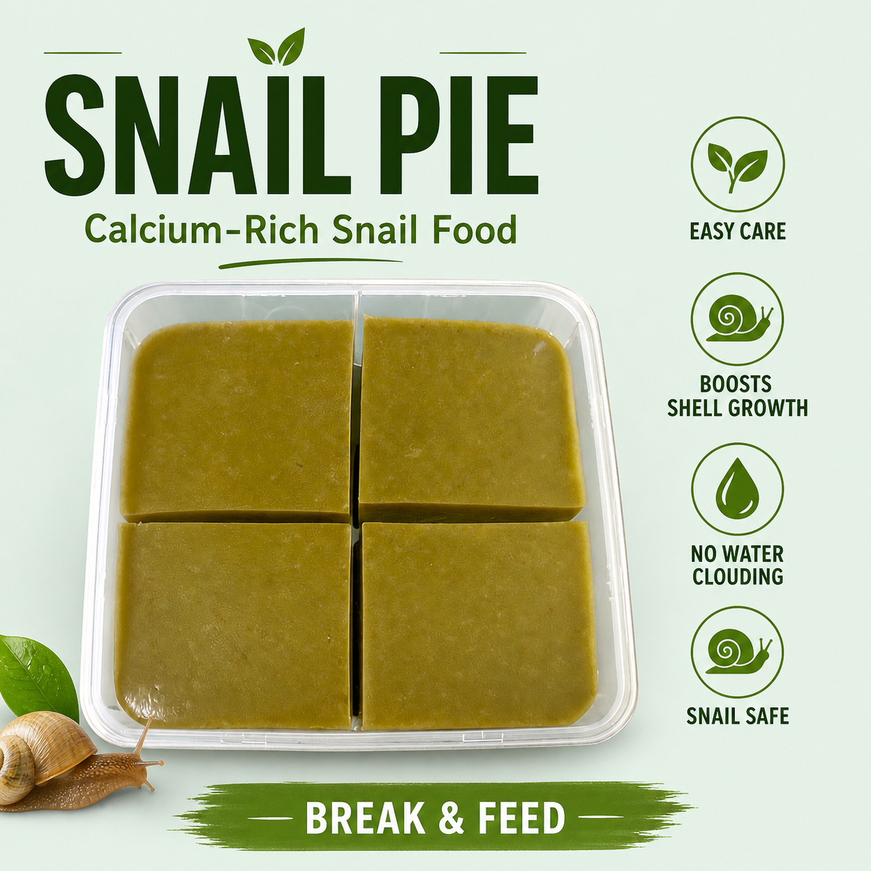 Snello Snail Food – Snail Pie Calcium-Rich Diet for all Aquatic Snails