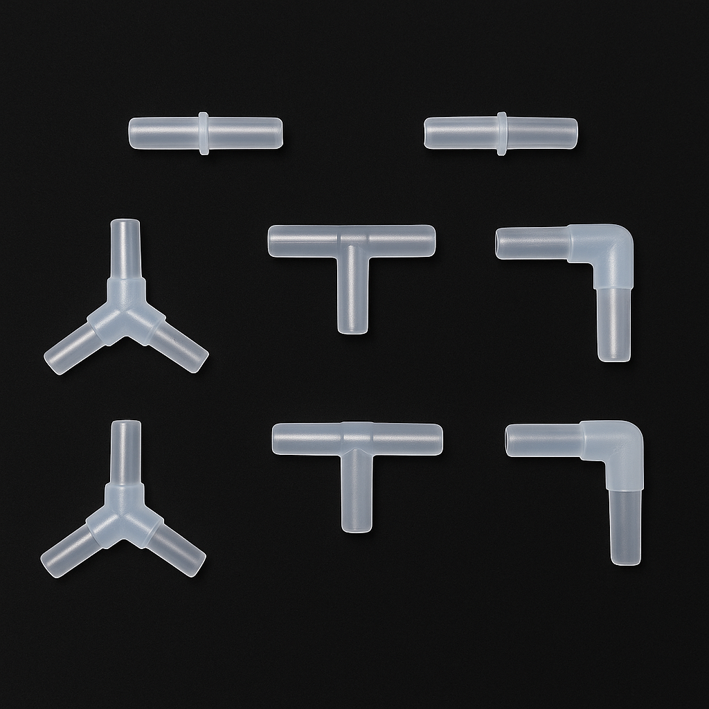 Aquarium Airline Tubing Connectors – 8-Pack (T, Y, L Elbow & Straight) – 3/16” Air Hose Splitters/Fittings for Fish Tanks
