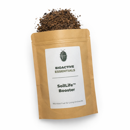 Kraft paper packaging of SoilLife Booster with visible contents on a white background