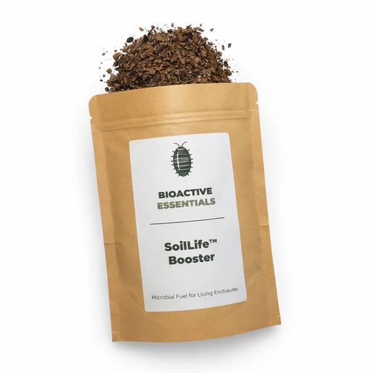 Kraft paper packaging of SoilLife Booster with visible contents on a white background