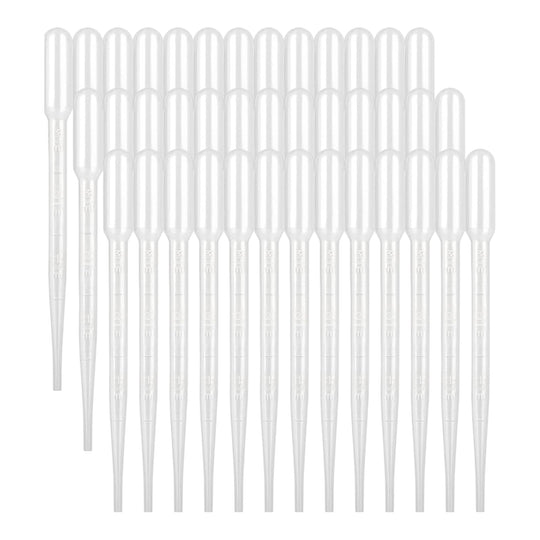Set of 3 ml clear plastic graduated transfer pipettes arranged in rows, used for measuring and transferring liquids.