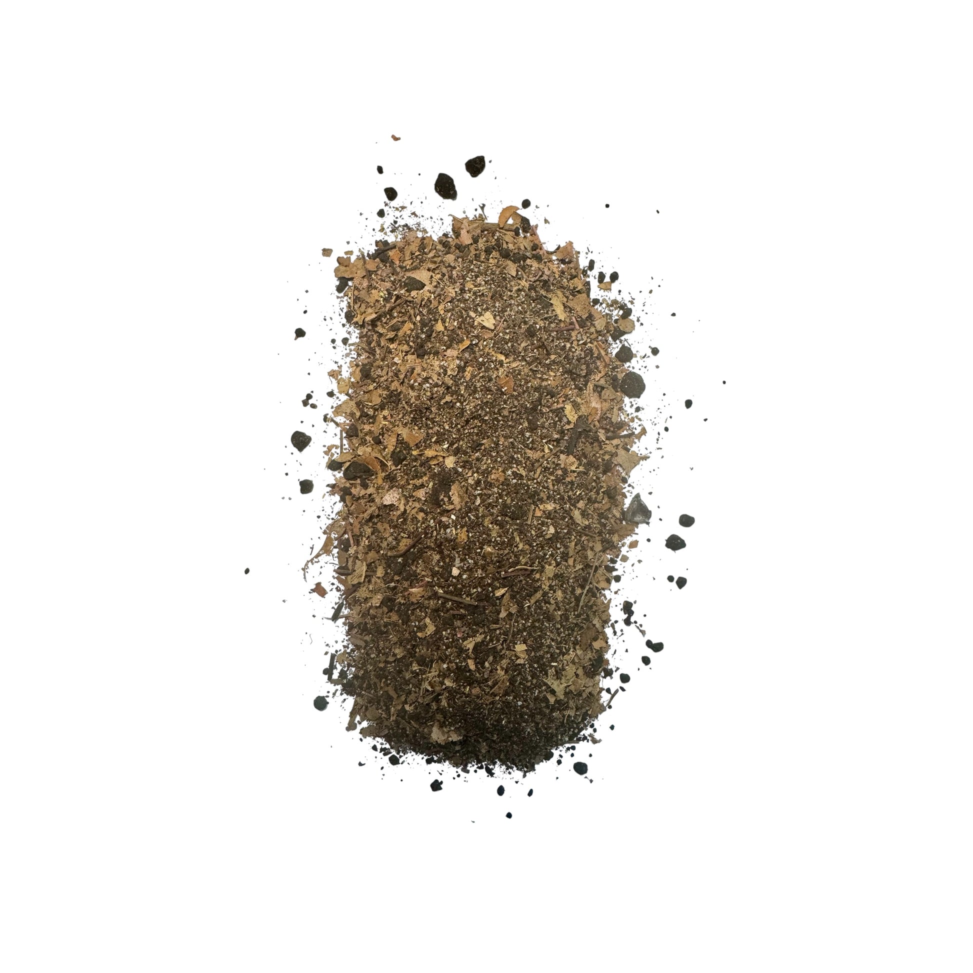 Clump of dark brown SoilLife on a white background