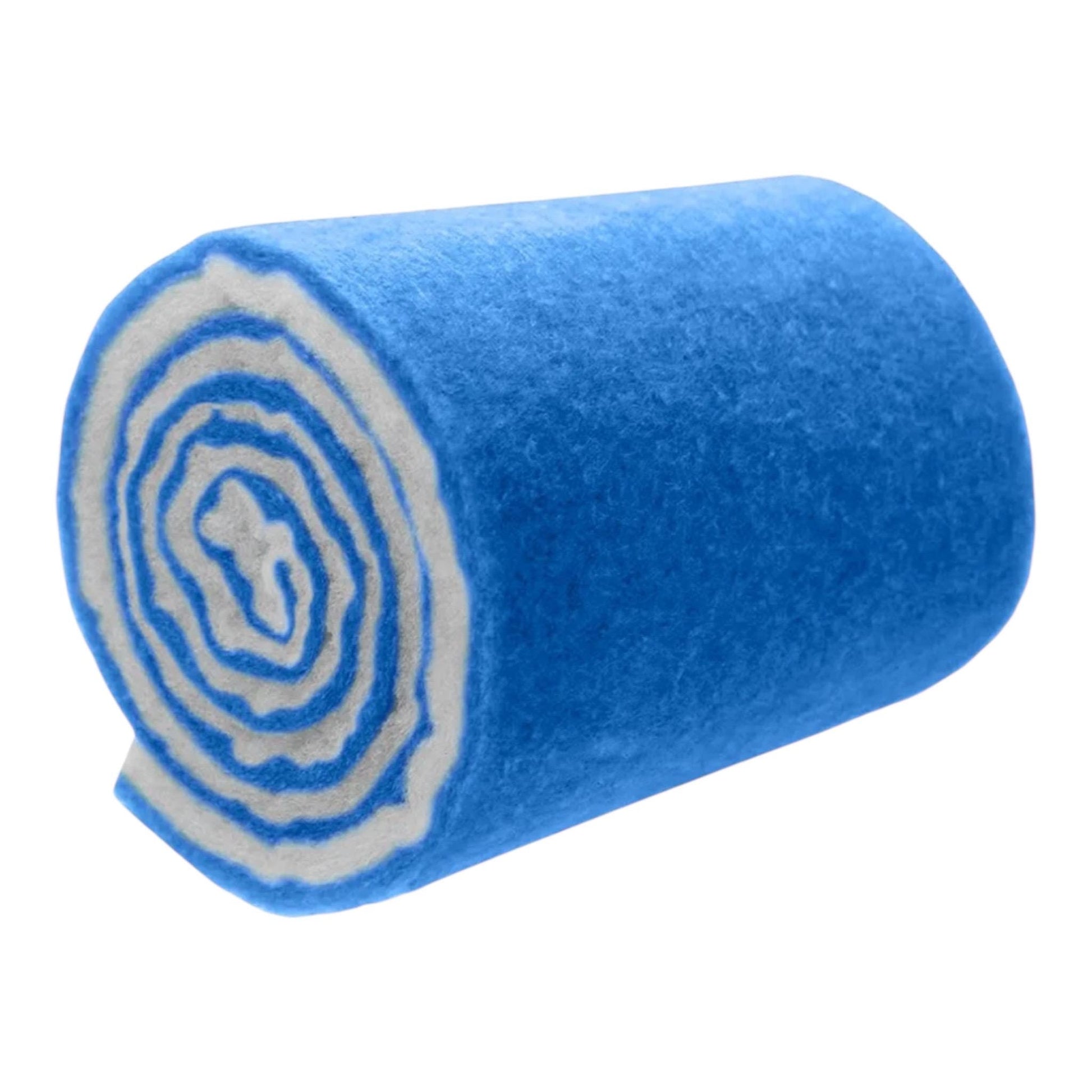 Rolled blue and white aquarium filter floss pad on white background, soft mechanical filter media for aquariums and fish tanks used to trap debris and improve water clarity