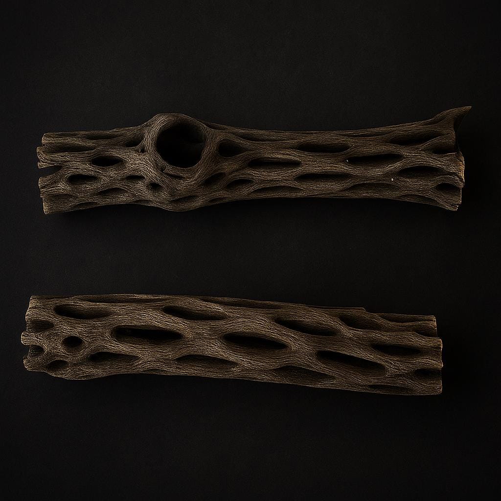 2 pieces of cholla wood for shrimp, reptiles, and aquariums on black background