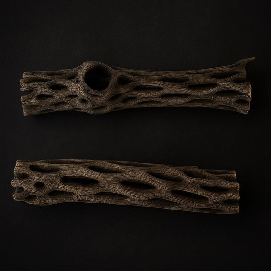 2 pieces of cholla wood for shrimp, reptiles, and aquariums on black background