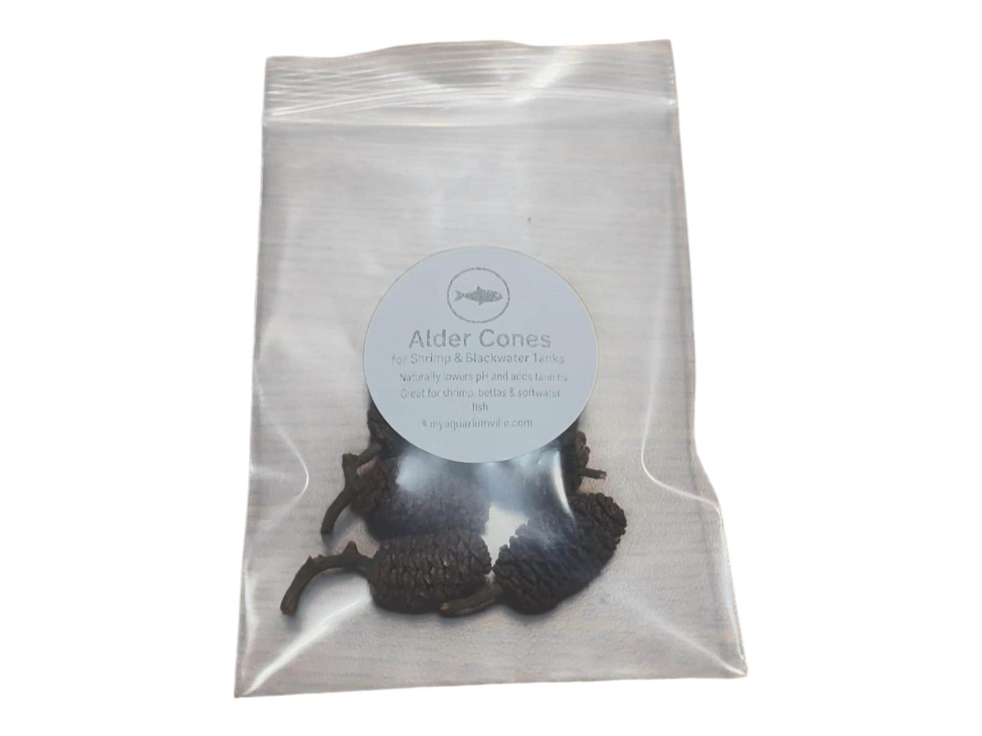 5 Alder cones in a bag with AquariumVille logo.