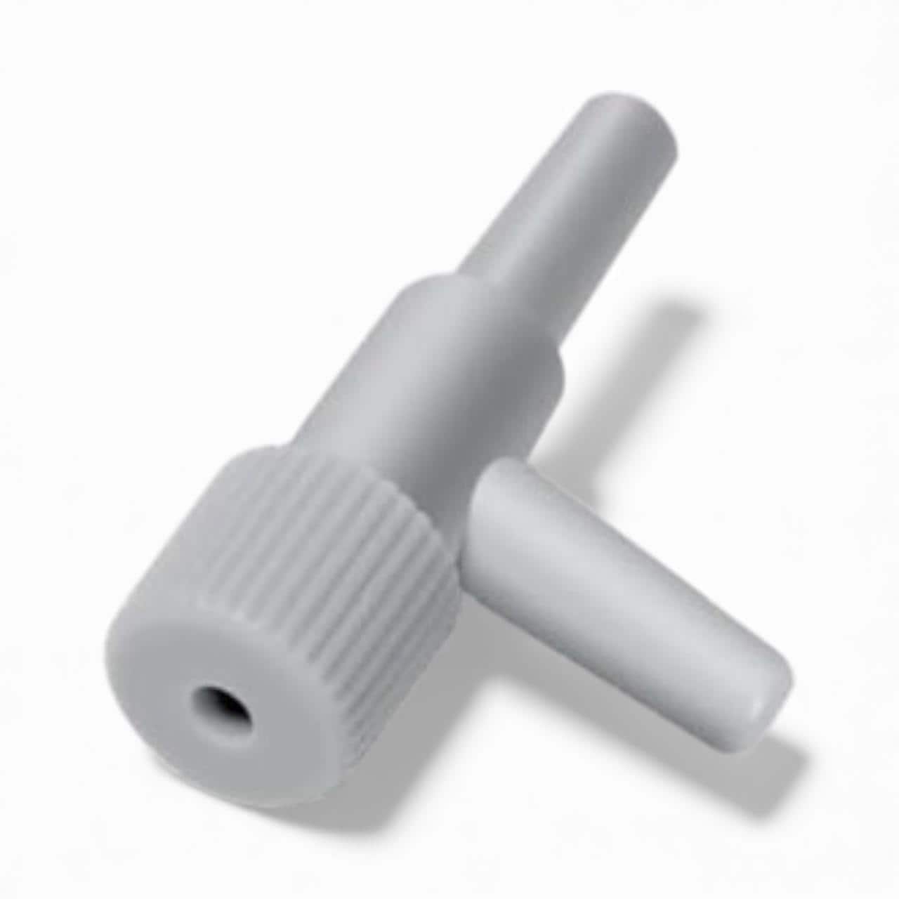 Aquarium single-way air flow control valve made of gray plastic, used to adjust air pump pressure in airline tubing for sponge filters, air stones, and bubbler