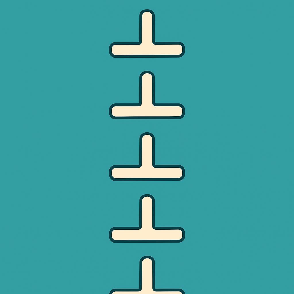 Minimalist illustration showing five beige T-shaped aquarium airline tubing connectors arranged vertically on an ocean blue matte background, styled in a clean, modern AquariumVille brand aesthetic.