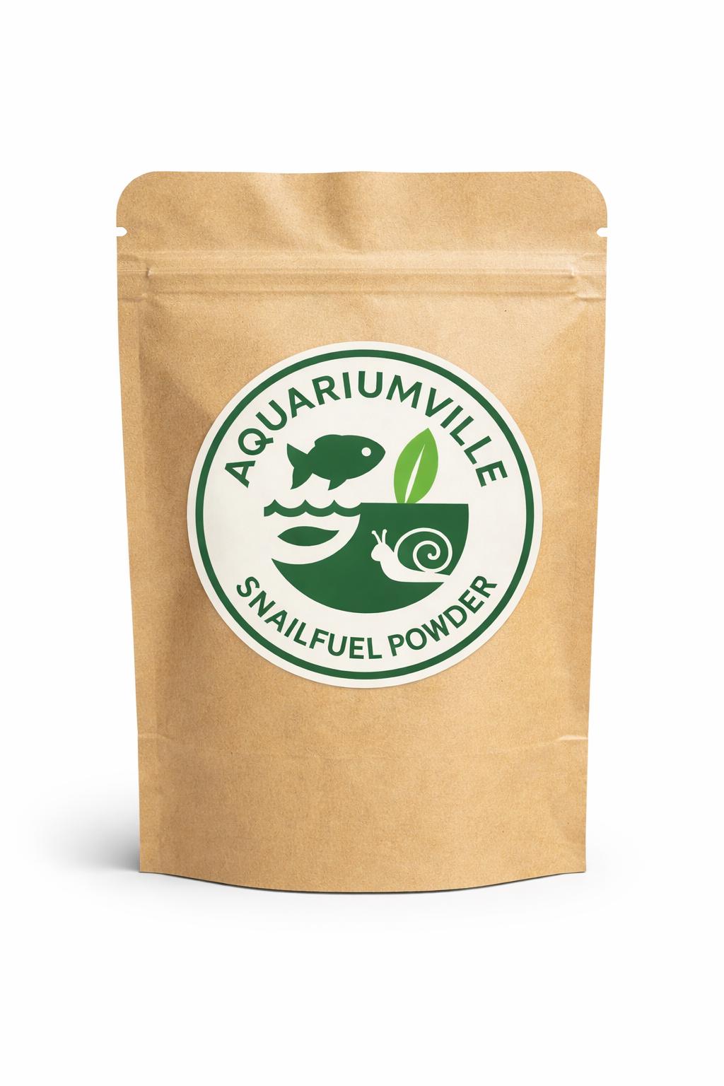 AquariumVille SnailFuel Powder in kraft resealable pouch, calcium enriched snail and shrimp food for freshwater aquariums