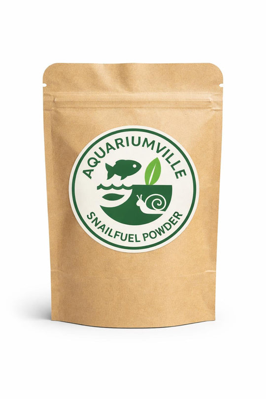 AquariumVille SnailFuel Powder in kraft resealable pouch, calcium enriched snail and shrimp food for freshwater aquariums