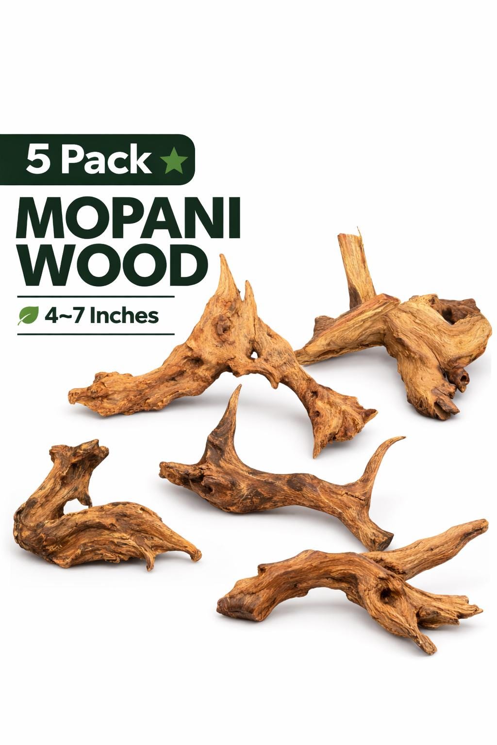 Mopani Wood Driftwood Pack (3 or 5 Pieces) – Aquarium Wood for Aquascaping, Fish Tank Decor, Betta & Shrimp Tank Hardscape